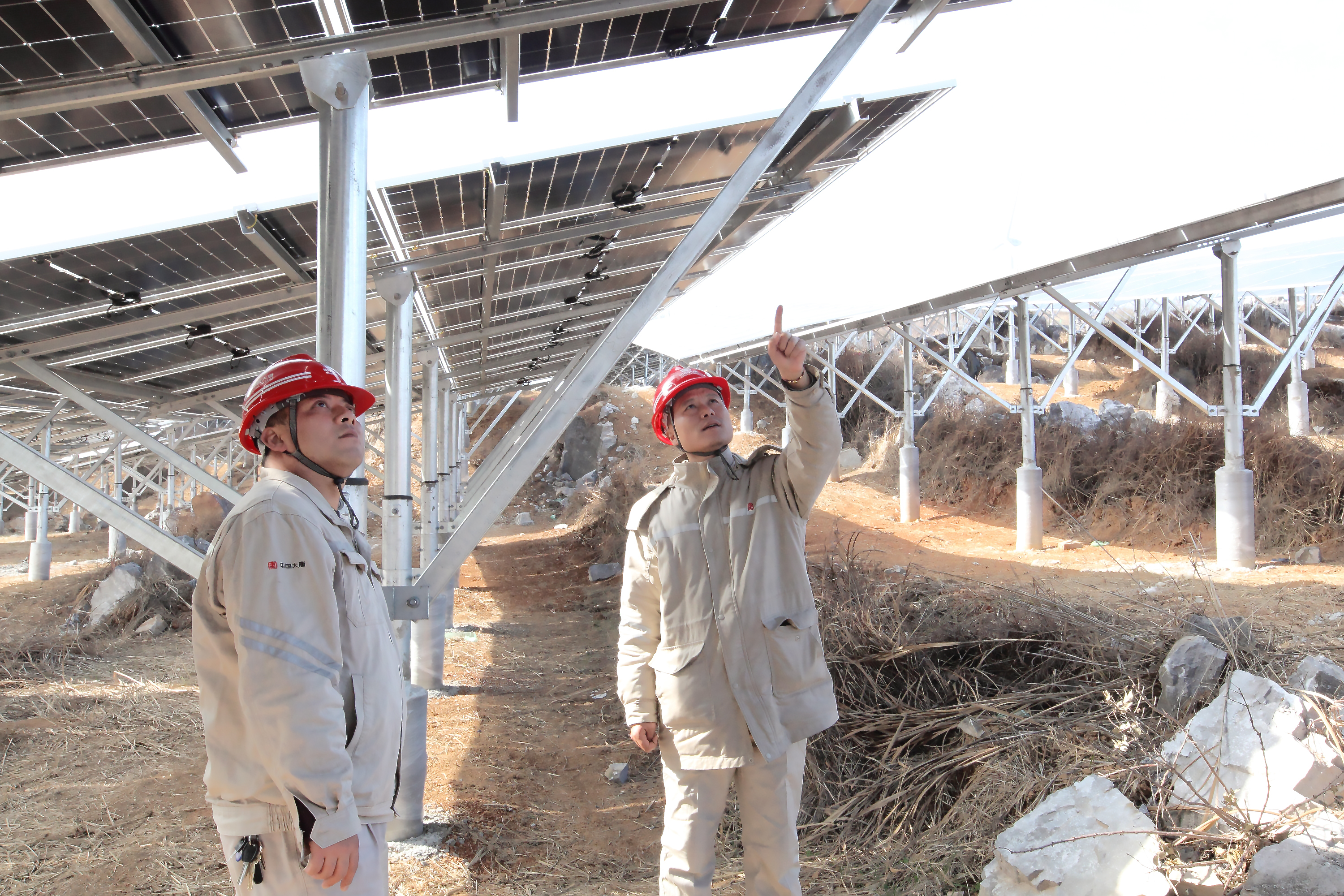 2.金竹山發電公司朱勇查看光伏板矩陣.jpg